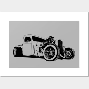 Ford Model A Hotrod Pickup - stylized monochrome Posters and Art